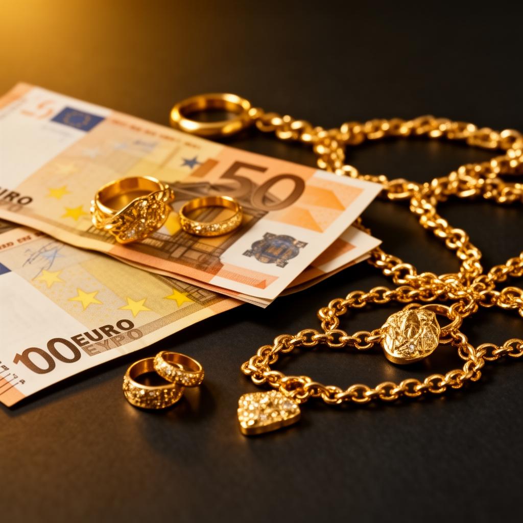 Euro bankbiljetten en gouden sieraden